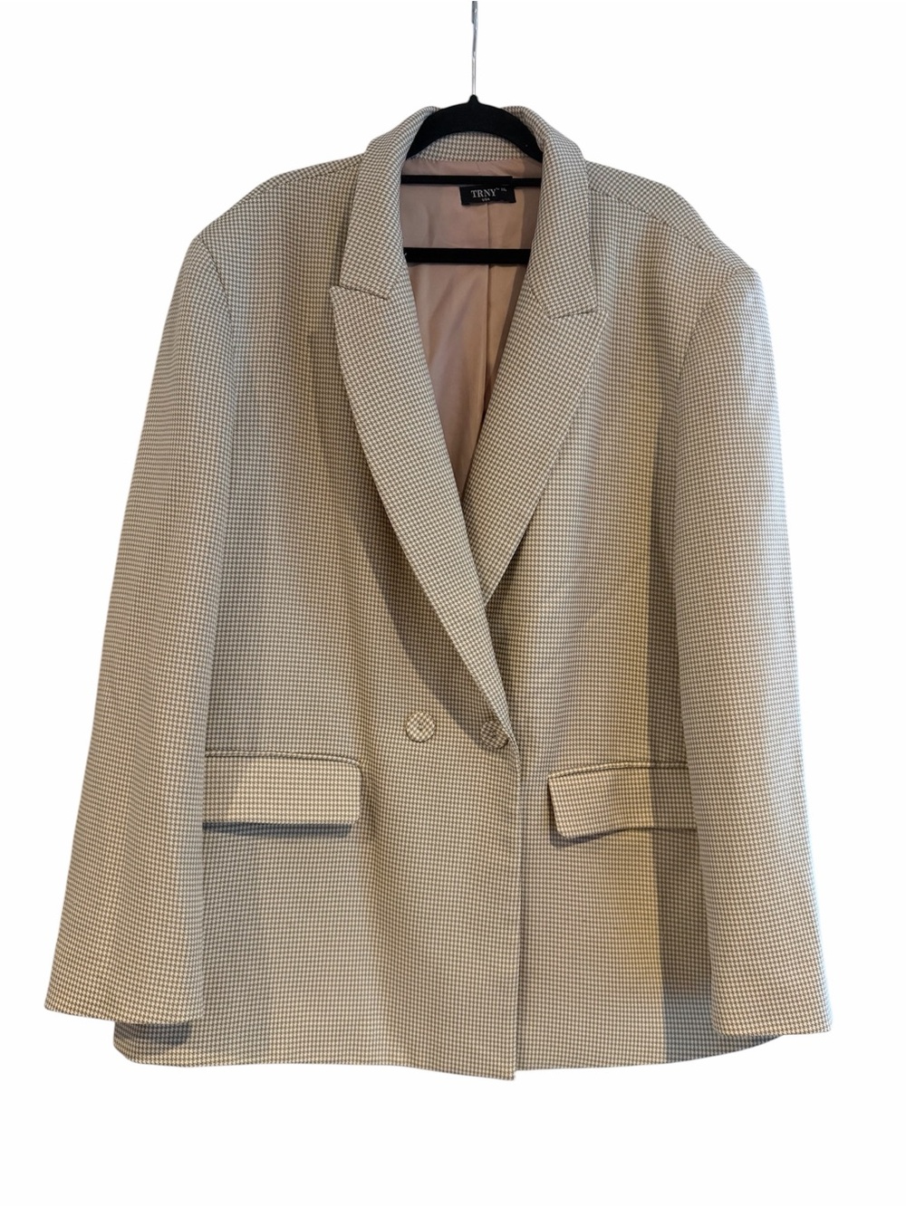 Beige Houndstooth Double-Button Blazer